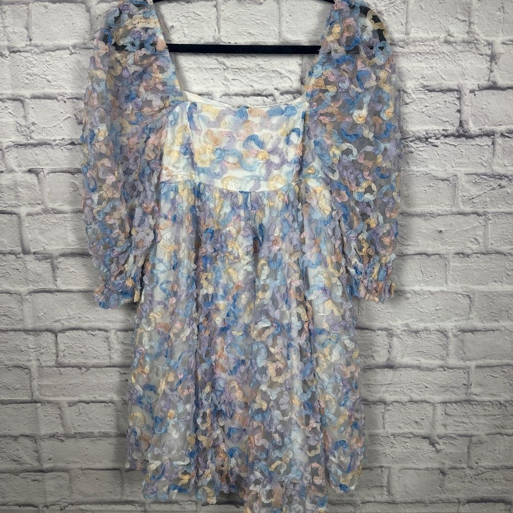 Storia Floral Pastel Flower Ombré Party Babydoll Square Neckline Dress - Picture 2 of 12